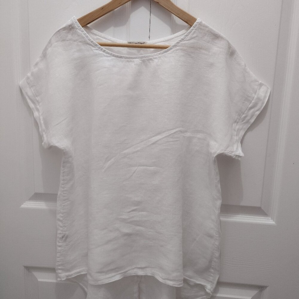 Terzo Millennio White Textured Gauze Top Medium Made in Italy Lagenlook